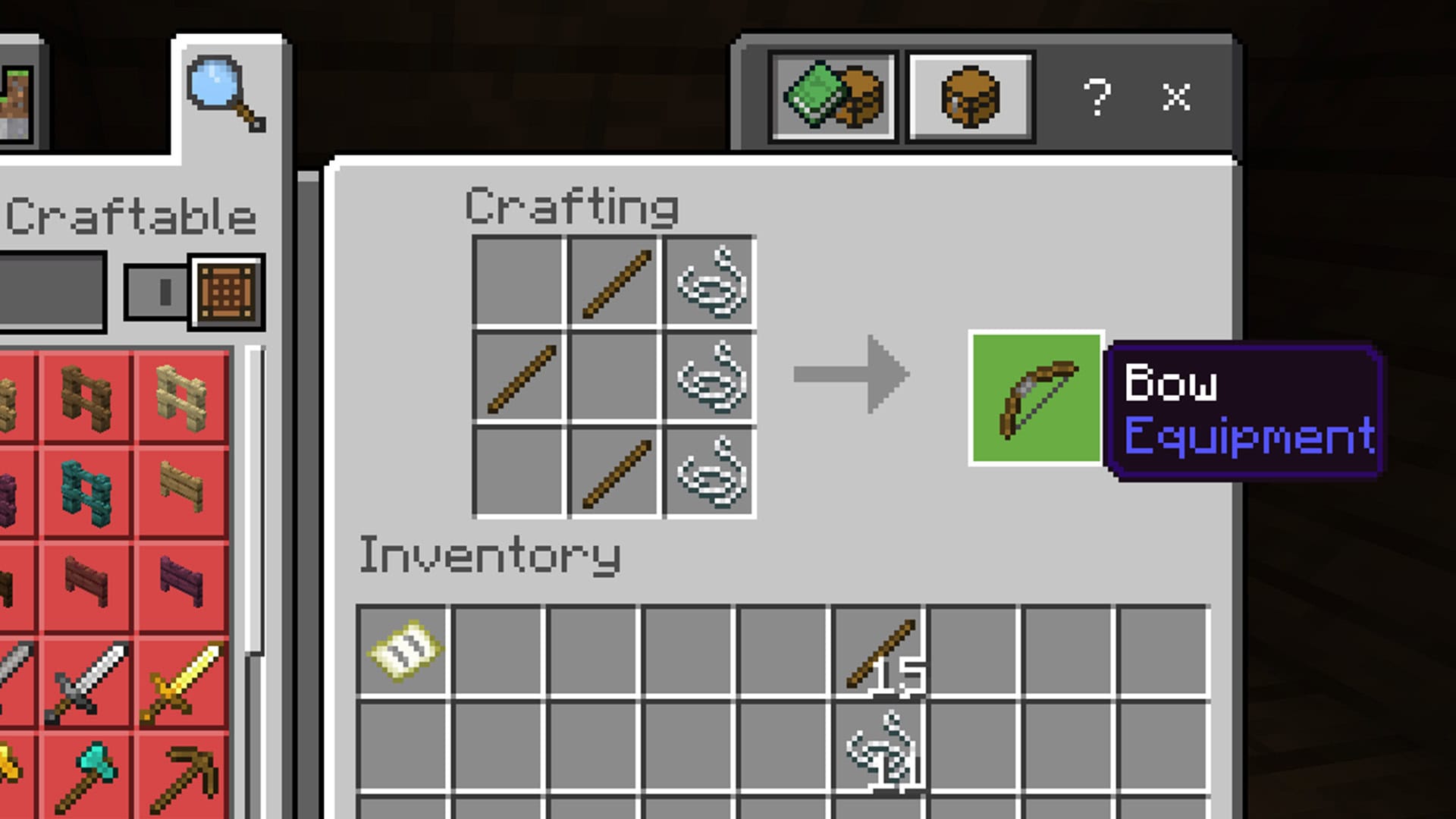 Crafting Recipe for a Bow